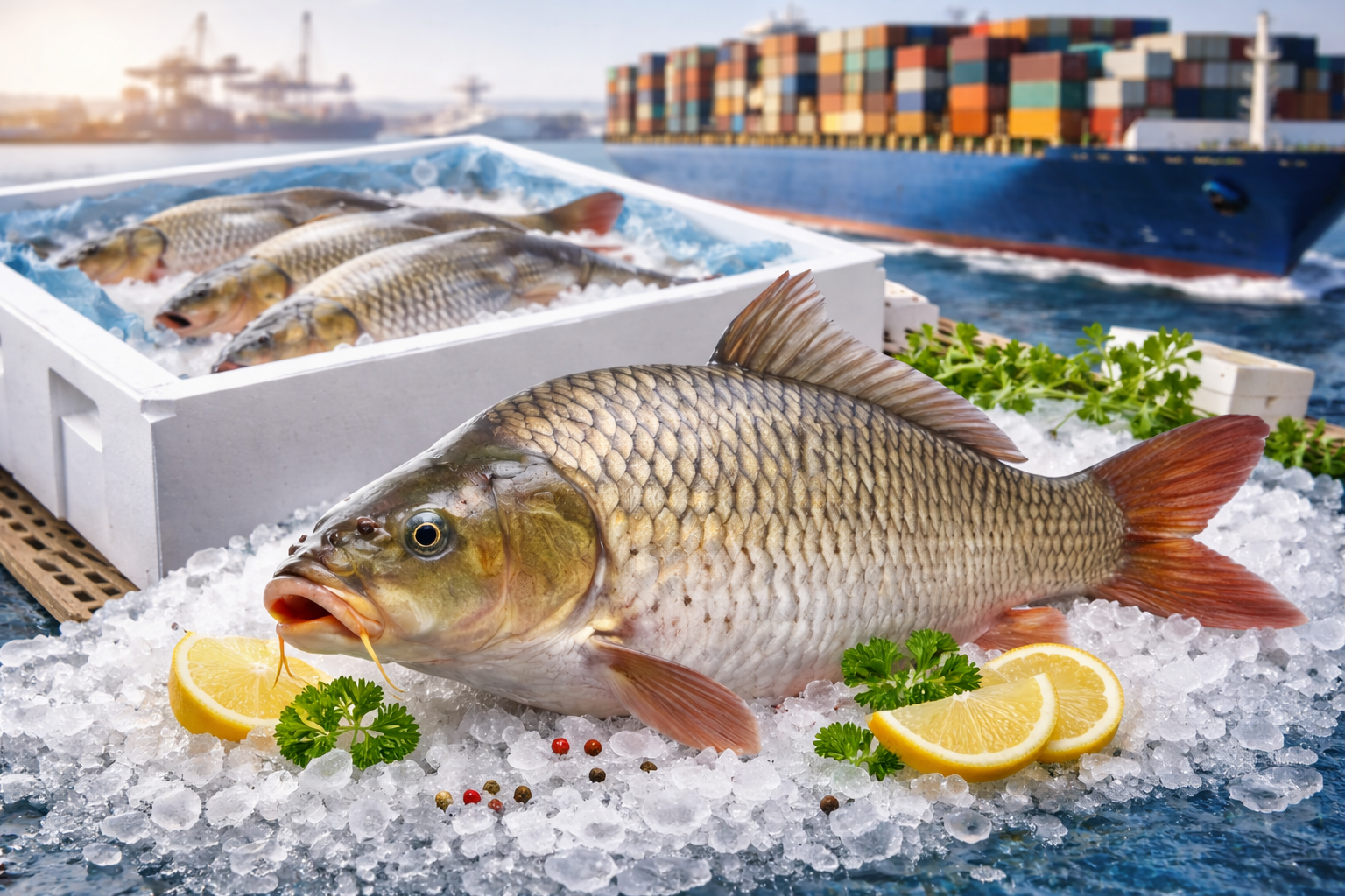 تأمین و صادرات ماهی کپور گرمابی | کیفیت یکنواخت، ارسال مطمئن